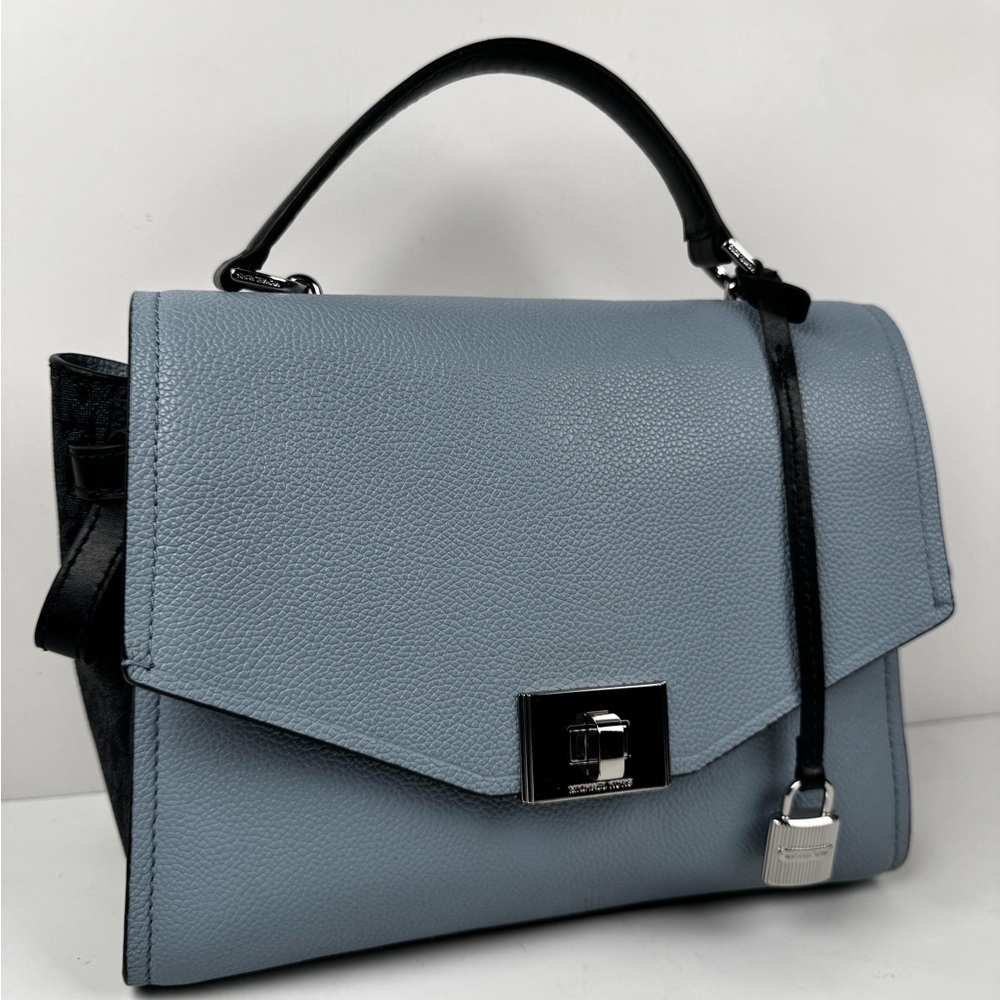 Michael Kors Cassie Small Leather Crossbody Pale Blue Satchel Bag - Picture 6 of 16